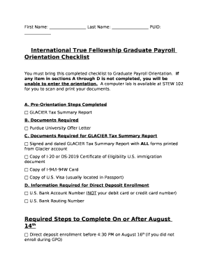 International True Fellowship Graduate Payroll Orientation Checklist