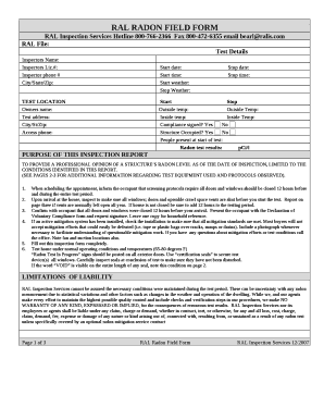 RAL RADON FIELD FORM