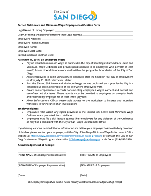 Earned Sick Leave and Minimum Wage Employee Notification Form