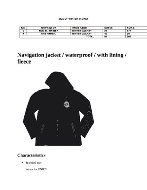 SIZE OF WINTER JACKET