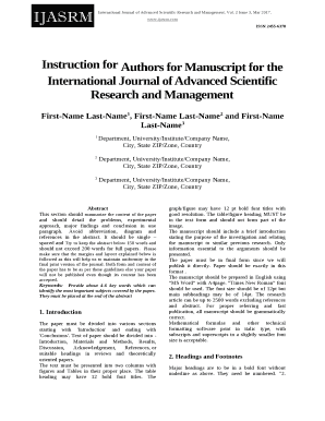 Instruction for Authors for Manuscript for the International Journal of Advanced Scientific Research and Management