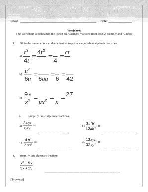 This worksheet accompanies the lesson on Algebraic fractions from Unit 2: Number and Algebra