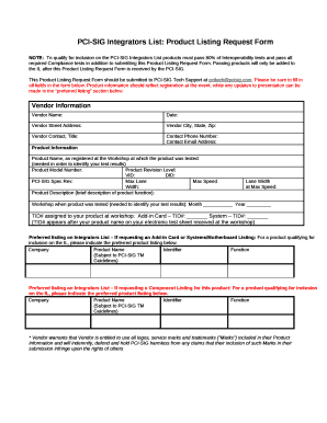 PCI-SIG Integrators List: Product Listing Request Form