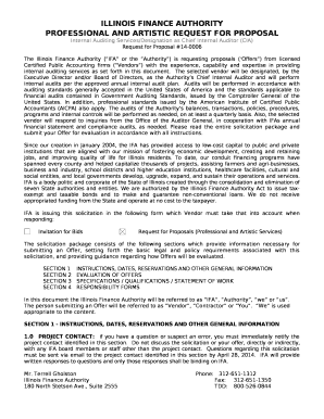 The Illinois Finance Authority (IFA or the Authority) is requesting proposals (Offers) from licensed Certified Public Accounting firms (Vendors) with the experience, capability and expertise in providing internal auditing services as set