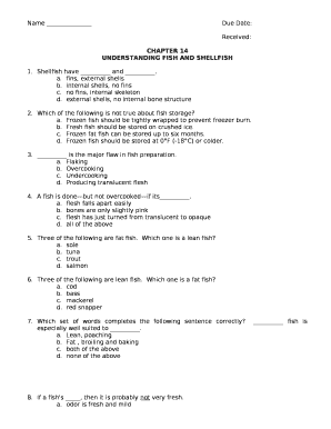 Name Due Date: Received: CHAPTER 14 UNDERSTANDING FISH ...