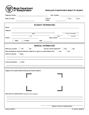 Motorcycle Crash/Incident Report for Student