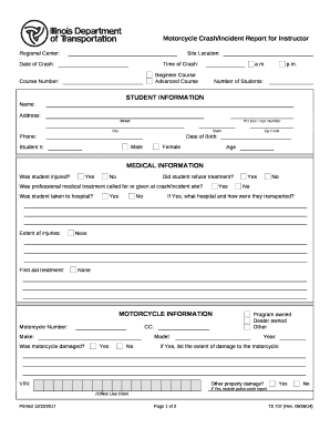 Motorcycle Crash/Incident Report for Instructor