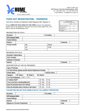 FOOD ACT REGISTRATION - TRANSFER