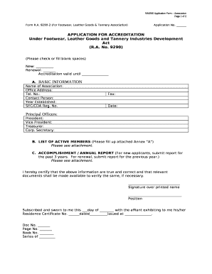 9290-2 (For Footwear, Leather Goods & Tannery Association)Application No