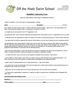 2016/2017 Indemnity Form