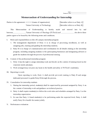 Memorandum of Understanding for Internship