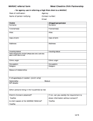For agency use in referring a High Risk client to a MARAC