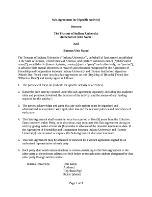 Sub-Agreement for Specific Activity