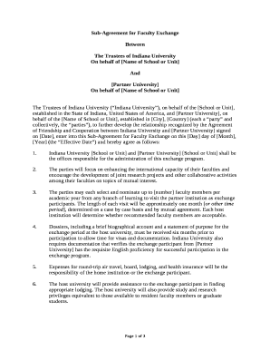 Sub-Agreement for Faculty Exchange