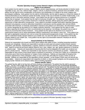 Munster Specialty Surgery Center Patients Rights and Responsibilities