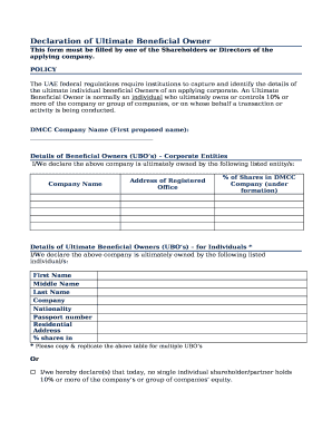 Declaration Of Ultimate Beneficial Owner Blank Fillable Template 