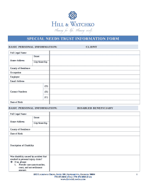 SPECIAL NEEDS TRUST INFORMATION FORM