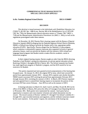 In Re:Nashoba Regional School DistrictBSEA #1304007