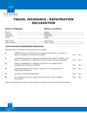 TRAVEL INSURANCE / REPATRIATION DECLARATION