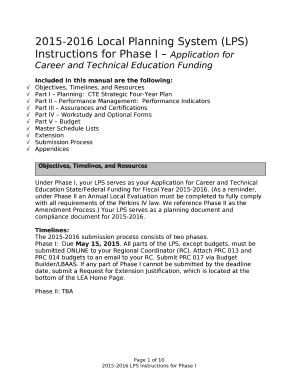 2015-2016 Local Planning System (LPS) Instructions for Phase I Application for Career and Technical Education Funding