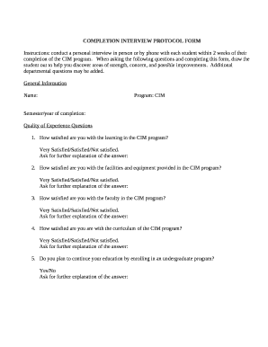 COMPLETION INTERVIEW PROTOCOL Doc Template | pdfFiller