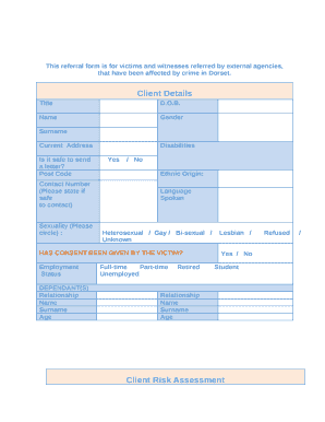 This referral form is for victims and witnesses referred by external agencies, that have been affected by crime in Dorset
