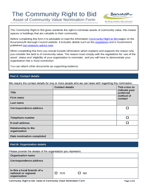 The Community Right to Bid Asset of Community Value Nomination Form