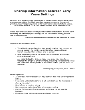 Sharing information between Early Years Settings