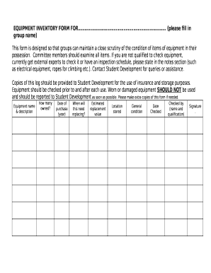 EQUIPMENT INVENTORY FORM FOR (please fill in group name)