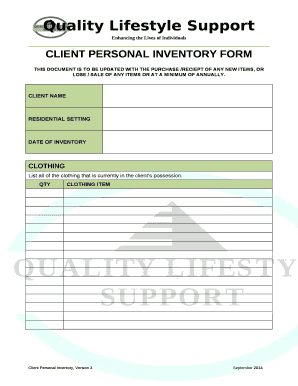 CLIENT PERSONAL INVENTORY FORM