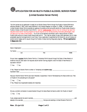 APPLICATION FOR AN ISLETA PUEBLO ALCOHOL SERVER PERMIT
