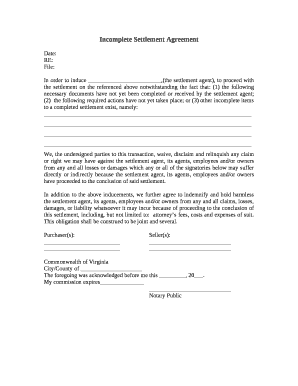 Incomplete Settlement Agreement