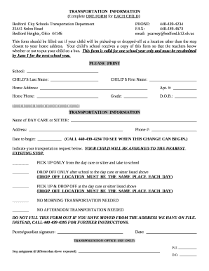 BedfordCity Schools Transportation DepartmentPHONE:440-439-4234