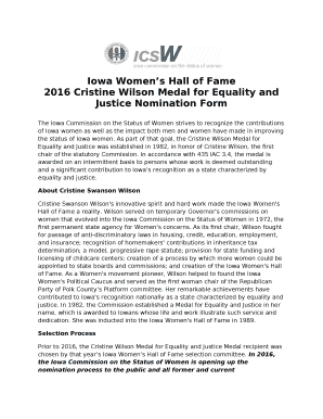 2016 Cristine Wilson Medal for Equality and Justice Nomination Form