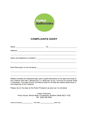 Complaints Diary Form
