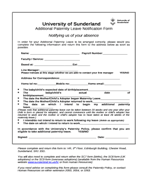 Additional Paternity Leave Notification Form