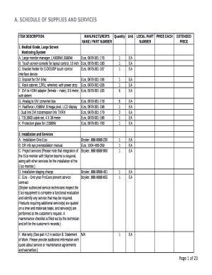 SCHEDULE OF SUPPLIES AND SERVICES