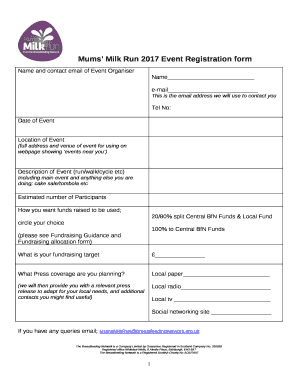Mums Milk Run 2017 Event Registration form