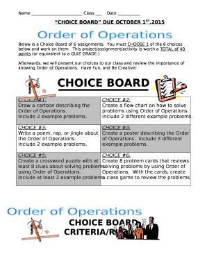 CHOICE BOARD DUE OCTOBER 1ST,2015