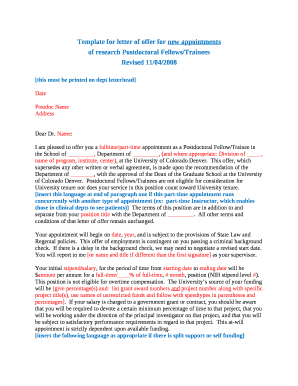 Template for letter of offer for new appointments