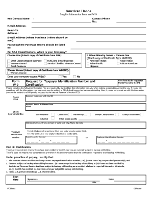 Supplier Information Form and W-9