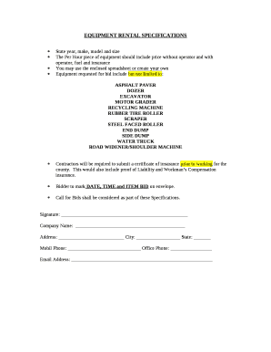 EQUIPMENT RENTAL SPECIFICATIONS