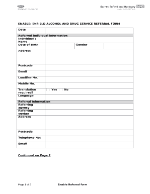 ENABLE: ENFIELD ALCOHOL AND DRUG SERVICE REFERRAL FORM