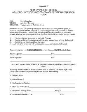 ATHLETIC / ACTIVITIES OFFICE--TRANSPORTATION PERMISSION FORM