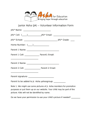 Junior Asha (JA) -- Volunteer Information Form