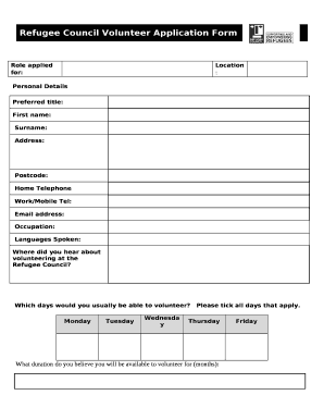 Refugee Council Volunteer Application Form