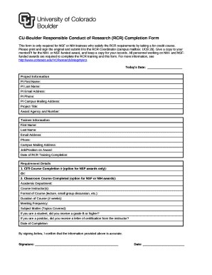 CU-Boulder Responsible Conduct of Research (RCR) Completion Form