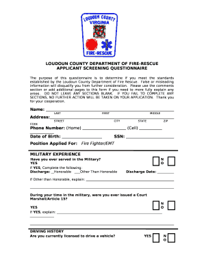 APPLICANT SCREENING QUESTIONNAIRE