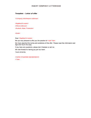 Template Letter of offer