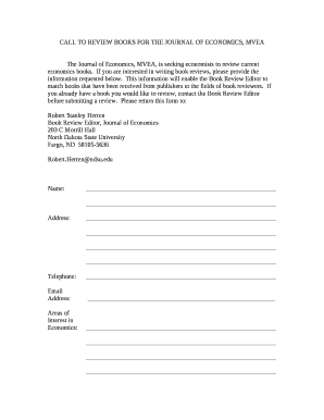 CALL TO REVIEW BOOKS FOR THE JOURNAL OF ECONOMICS, MVEA